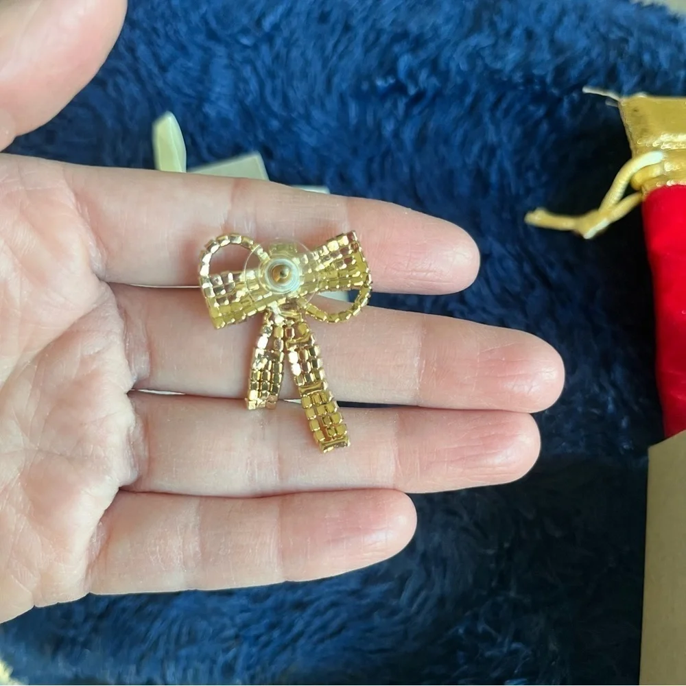 Xioose Gold Rhinestone Ribbon Bow Stud Fashion Ladies Earrings